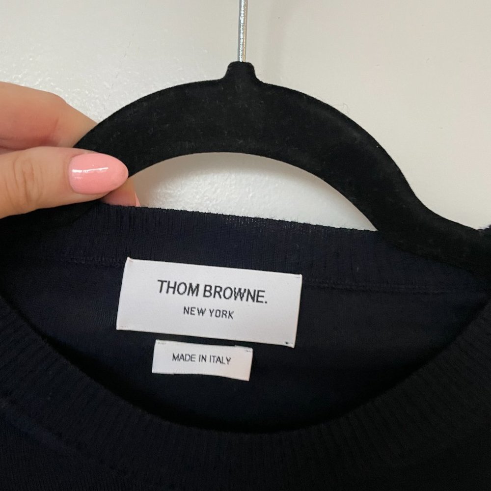 ❌SOLD❌Thom Browne Crewneck Pullover Sweater Milano Stitch 4 Bar Merino Wool - Picture 2 of 9